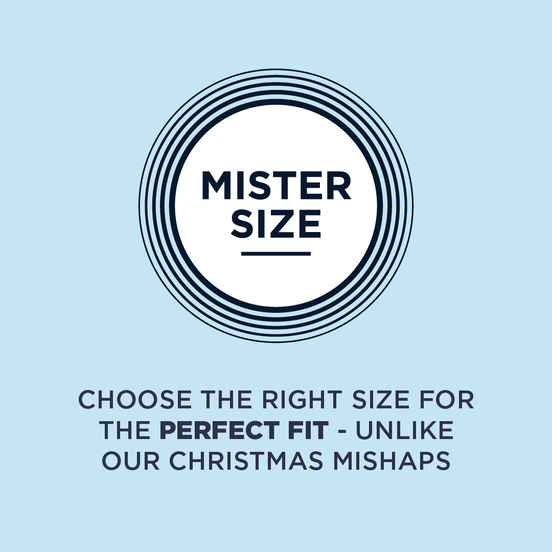 Mister Size logotips ar tekstu zem tā: Izvēlieties pareizo izmēru, lai apģērbs ideāli piestāvētu